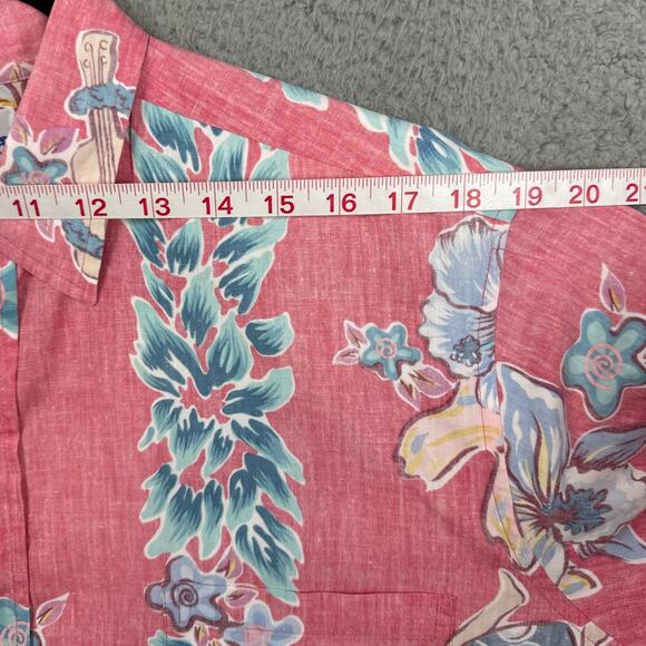 Y2K Vintage Reyn Spooner Hawaiian Camp Shirt Reverse Weave SZ L Ukulele Floral - Picture 4 of 7